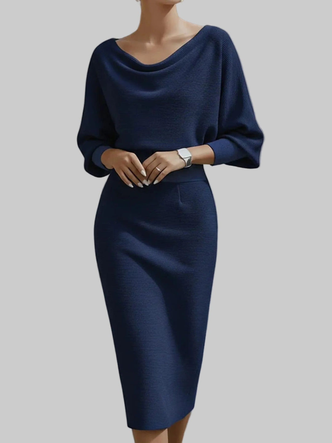 Simone | Cowl Neck Knit Midi Dress