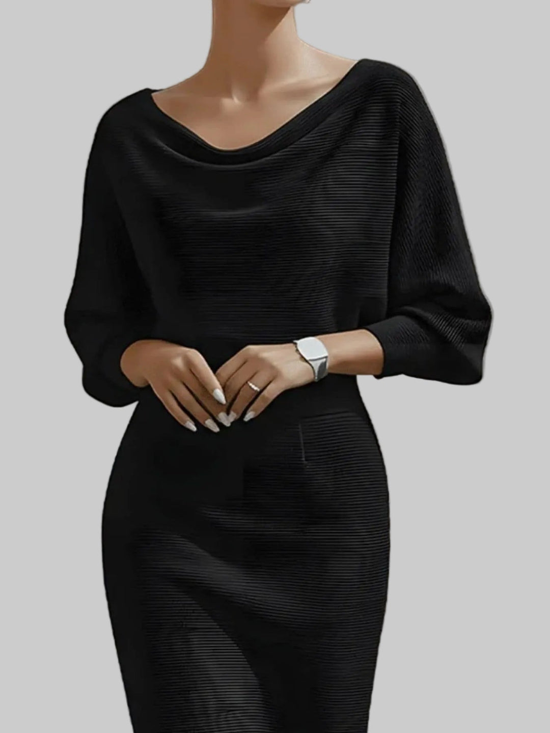 Simone | Cowl Neck Knit Midi Dress