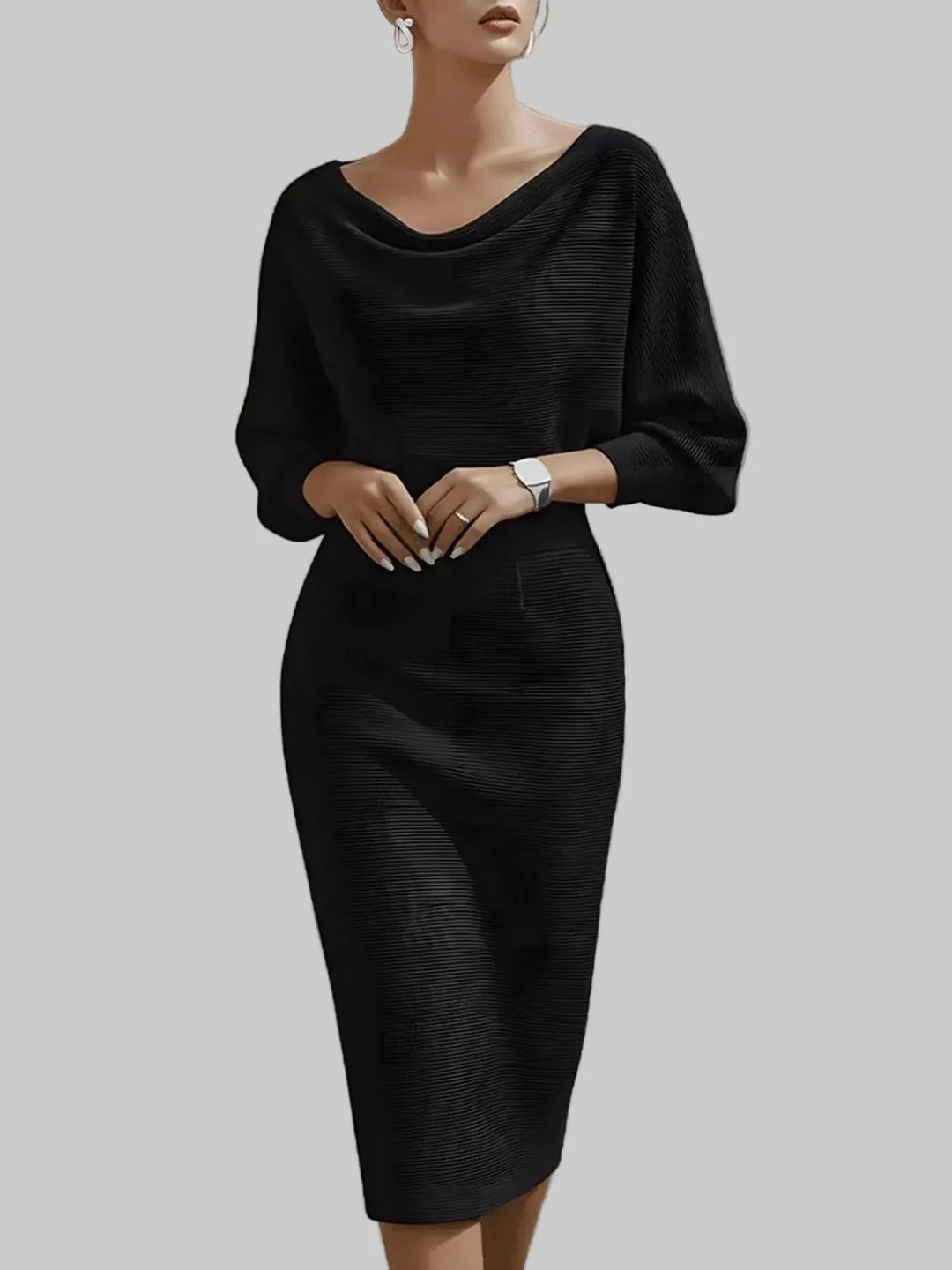 Simone | Cowl Neck Knit Midi Dress