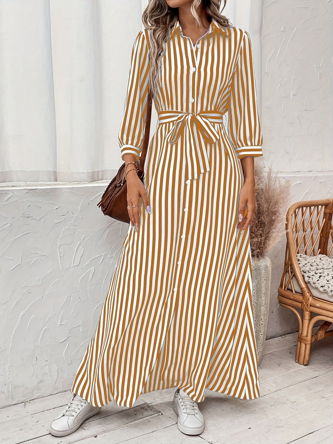 Meredith | Belted Shirt Maxi Dress