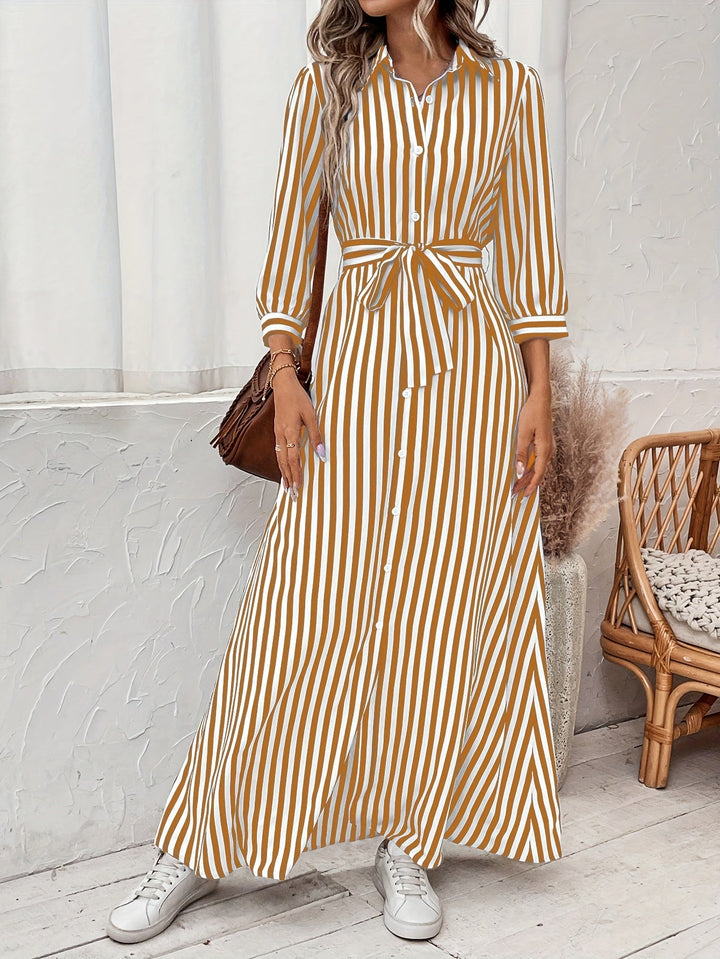 Meredith | Belted Shirt Maxi Dress