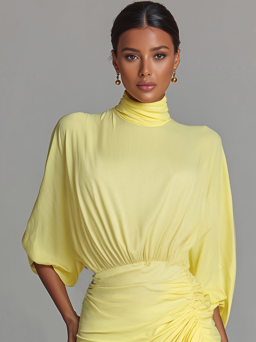 Women's Bright Yellow Drape Comfortable Blended Maxi Dress