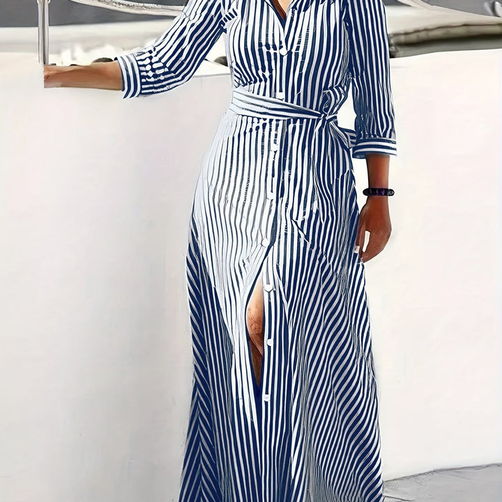 Meredith | Belted Shirt Maxi Dress