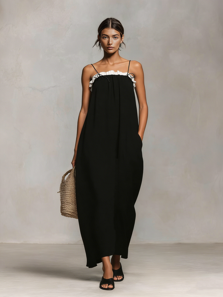 Women's Minimalist Vacation Style Color-blocked Spaghetti Strap Maxi Dress