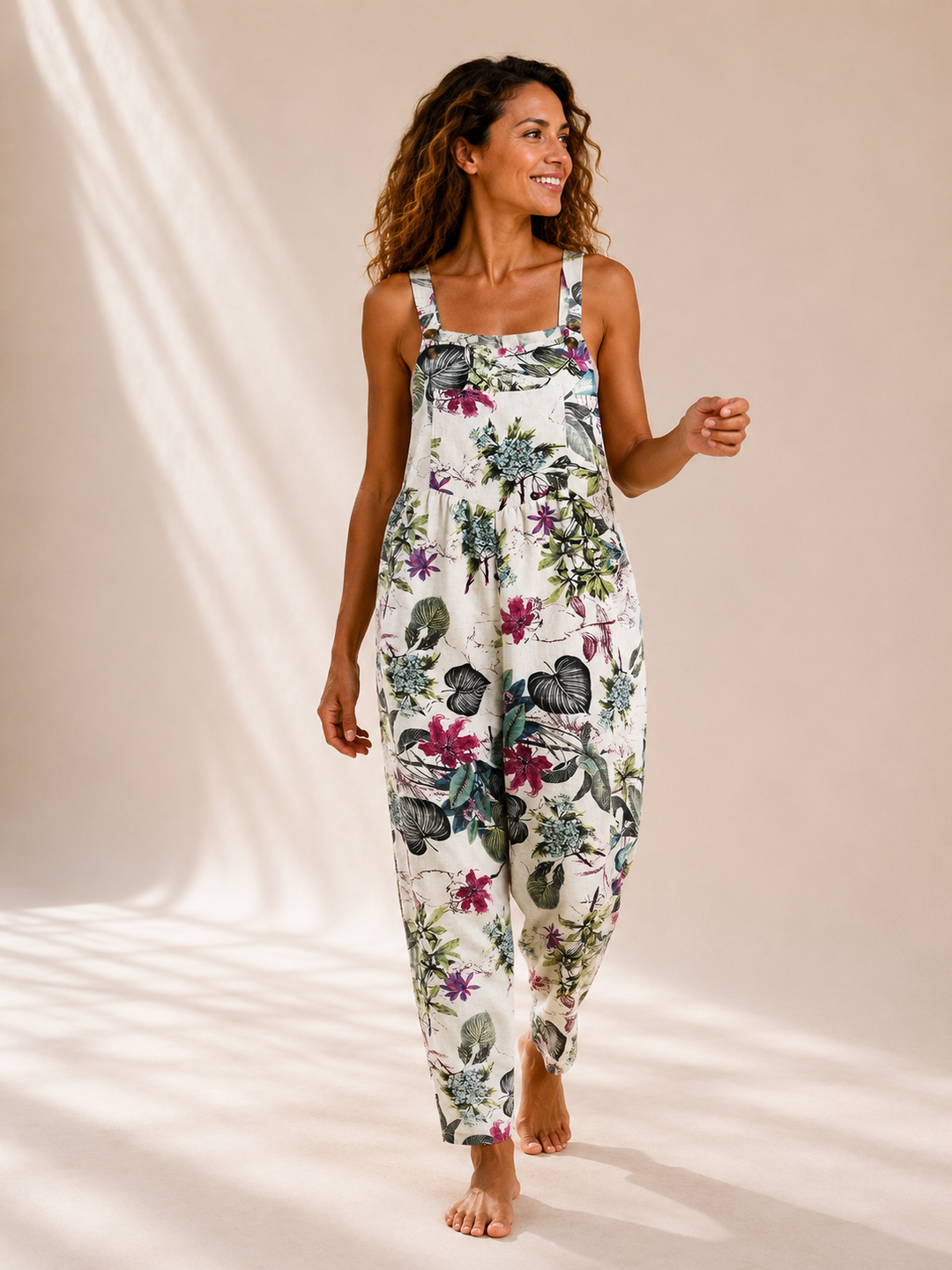 Ivy | Leaf-Print Linen Jumpsuit