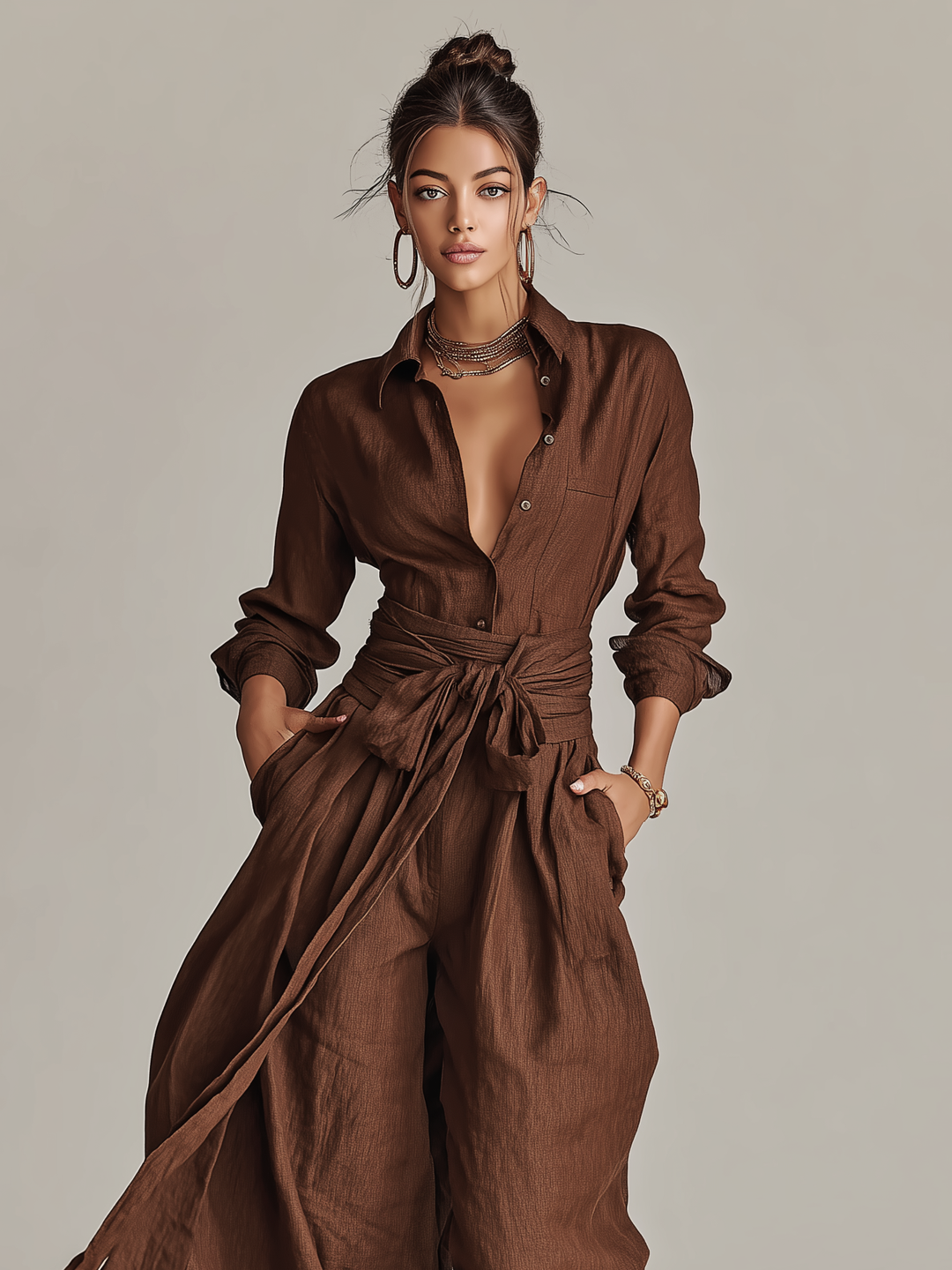 Hazel | Belted Shirt Jumpsuit