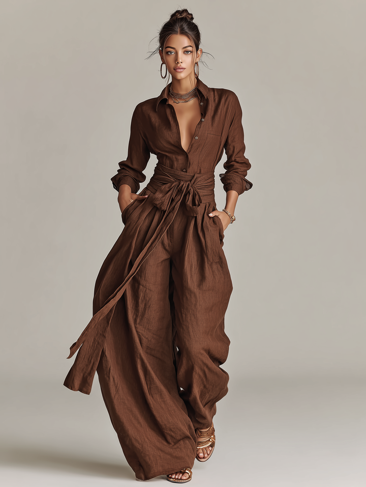 Hazel | Belted Shirt Jumpsuit