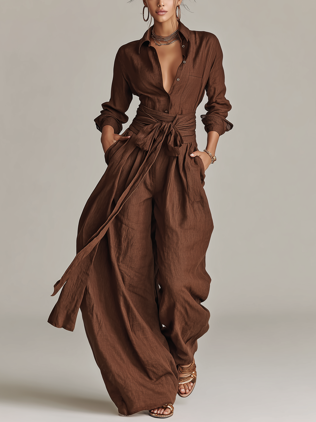 Hazel | Belted Shirt Jumpsuit