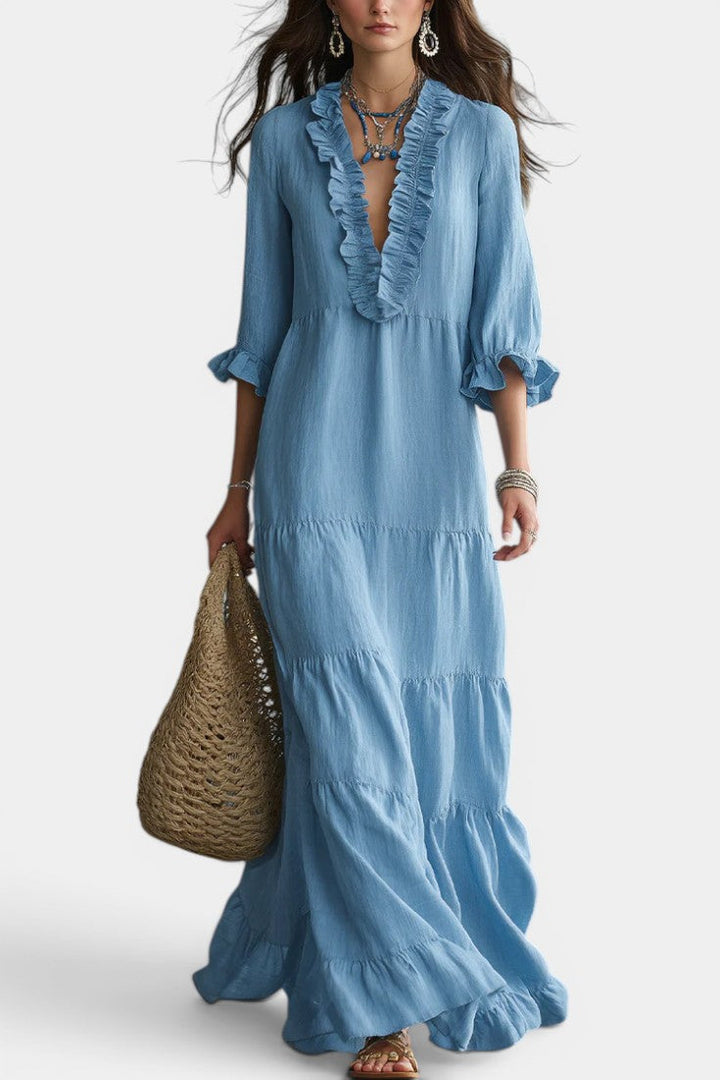 Joelle | Ruffled V-Neck Maxi Dress