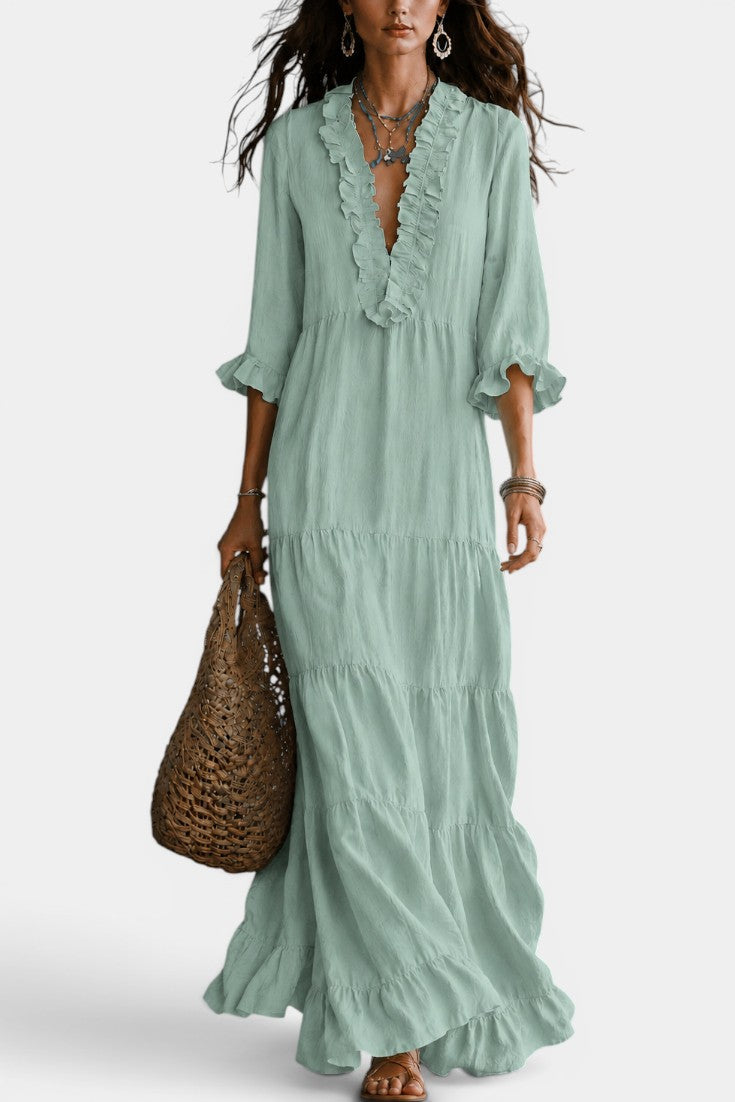 Joelle | Ruffled V-Neck Maxi Dress