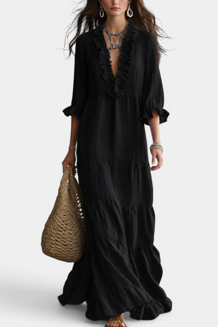 Joelle | Ruffled V-Neck Maxi Dress