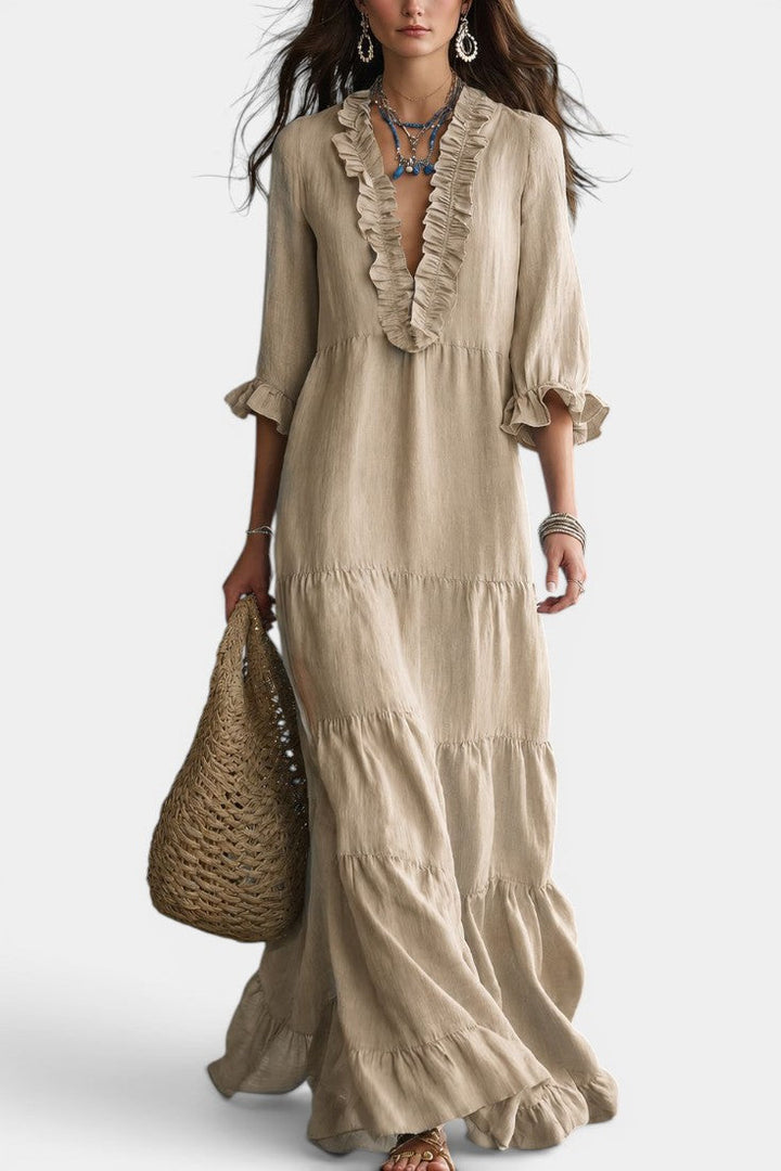 Joelle | Ruffled V-Neck Maxi Dress