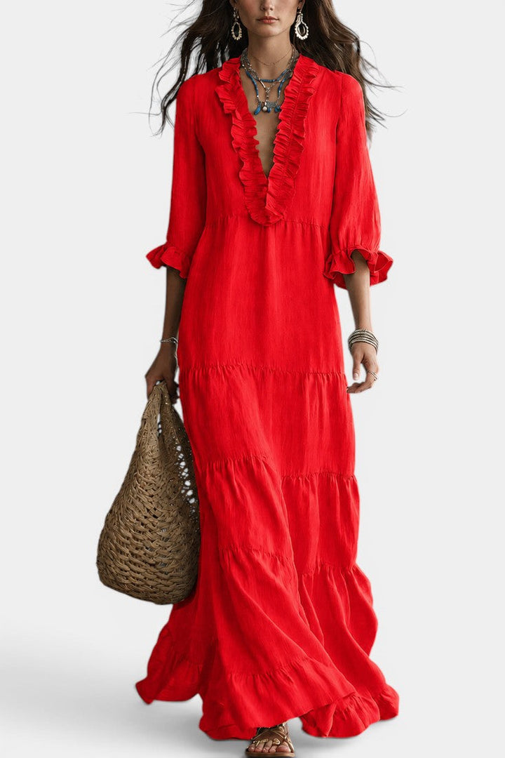 Joelle | Ruffled V-Neck Maxi Dress