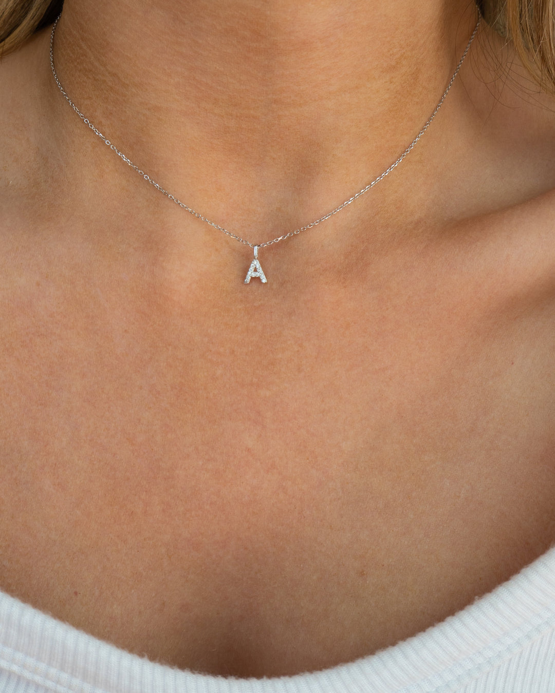 Mini Pave Initial Necklace | Silver