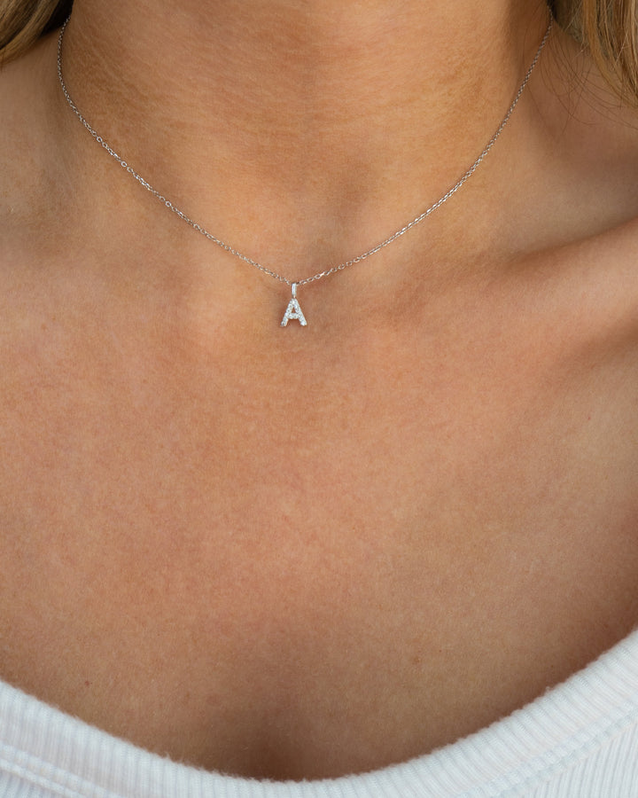 Mini Pave Initial Necklace | Silver