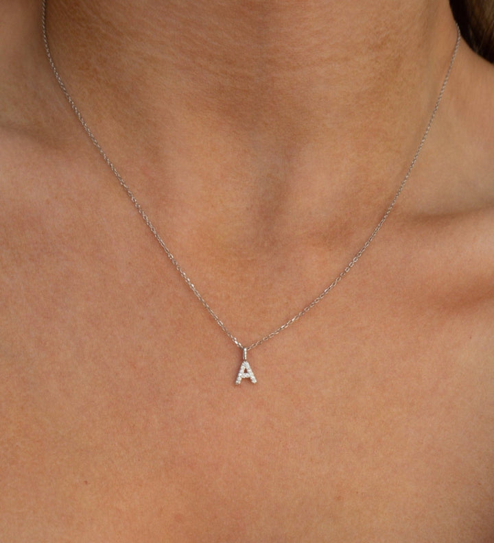 Mini Pave Initial Necklace | Silver