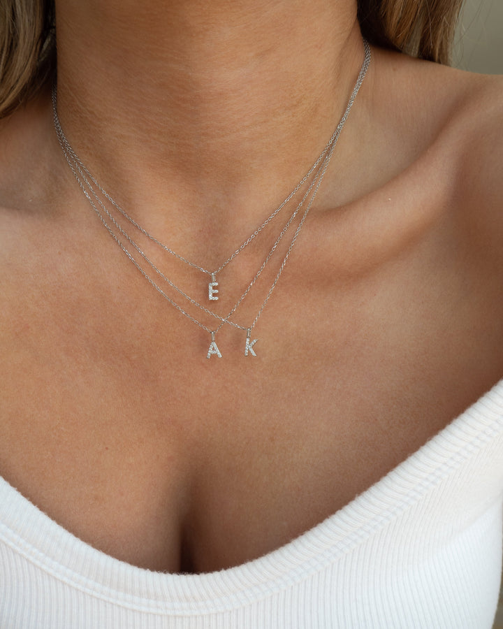 Mini Pave Initial Necklace | Silver