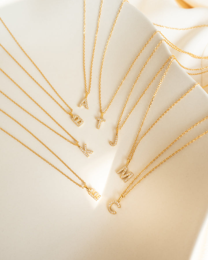 Mini Pave Initial Necklace | Gold