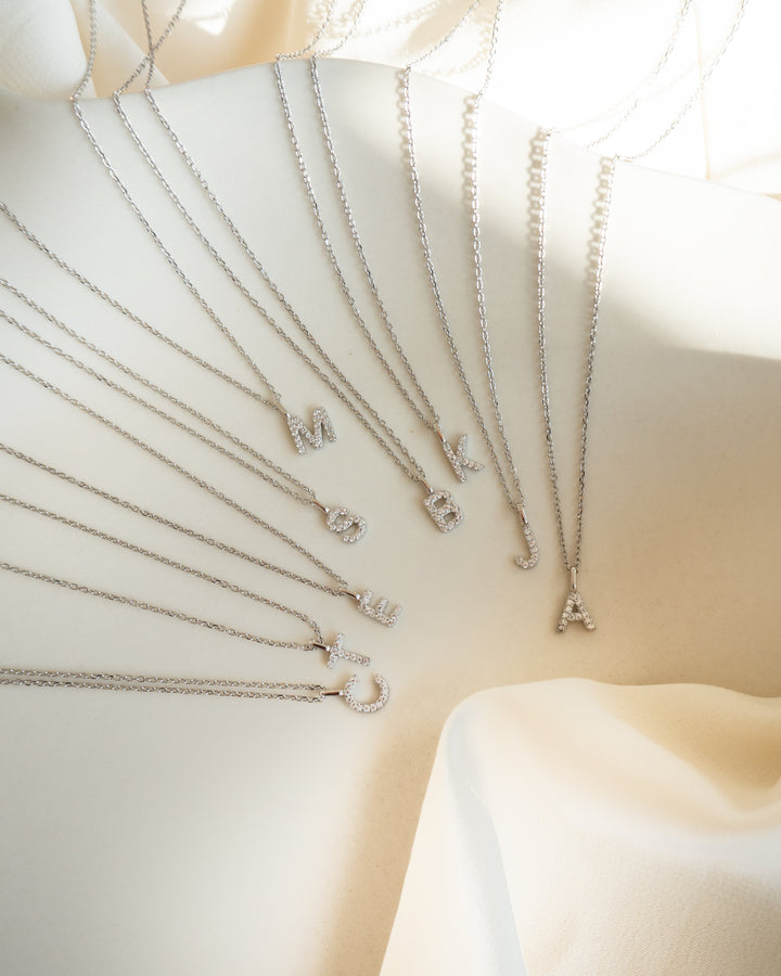 Mini Pave Initial Necklace | Silver