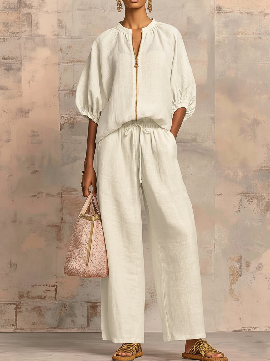 Isabel | Linen Shirt & Wide-Leg Pants Set