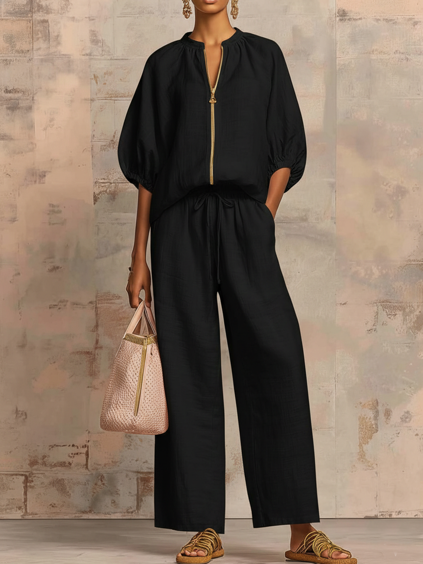 Isabel | Linen Shirt & Wide-Leg Pants Set
