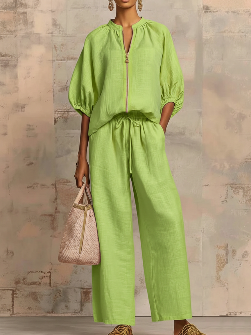 Isabel | Linen Shirt & Wide-Leg Pants Set