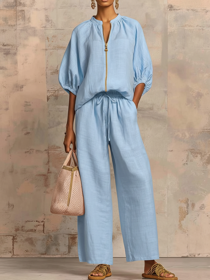 Isabel | Linen Shirt & Wide-Leg Pants Set
