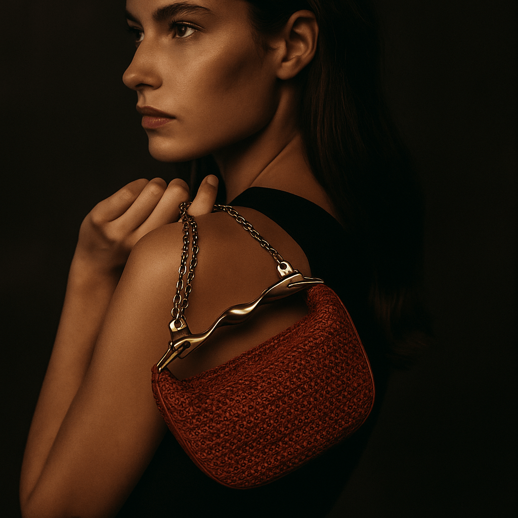 Alma Bag – Mini Braided Half-Moon & Sculptural Gold Handle