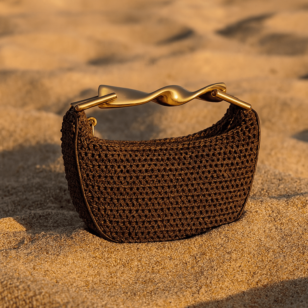Alma Bag – Mini Braided Half-Moon & Sculptural Gold Handle