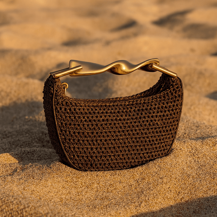 Alma Bag – Mini Braided Half-Moon & Sculptural Gold Handle