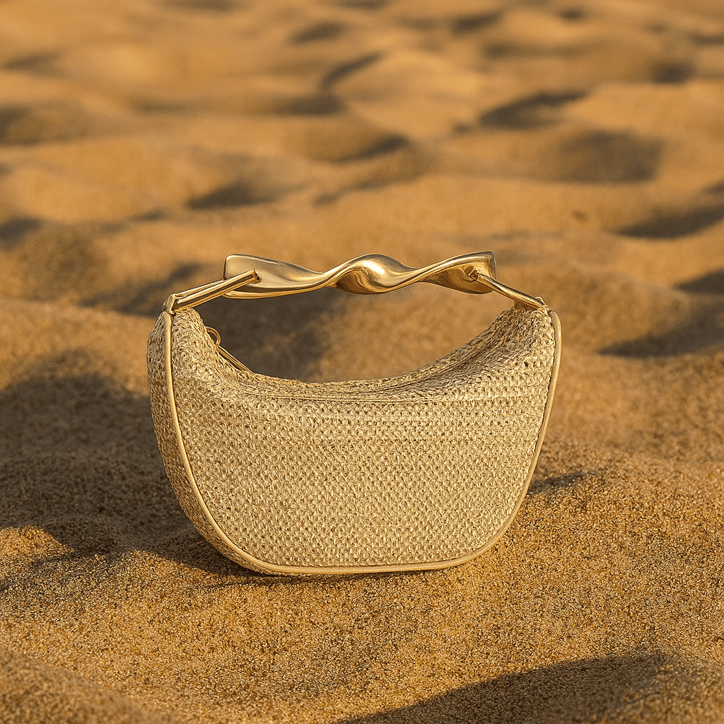 Alma Bag – Mini Braided Half-Moon & Sculptural Gold Handle