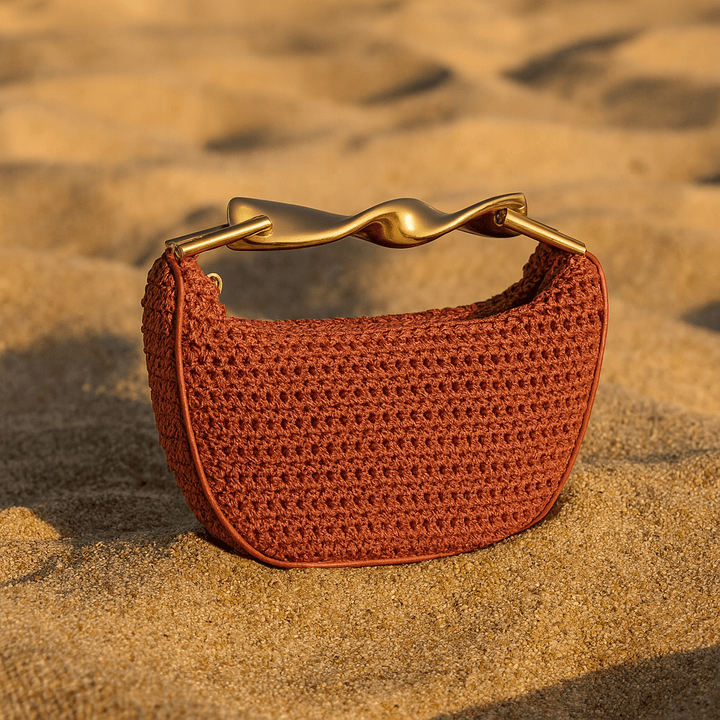 Alma Bag – Mini Braided Half-Moon & Sculptural Gold Handle