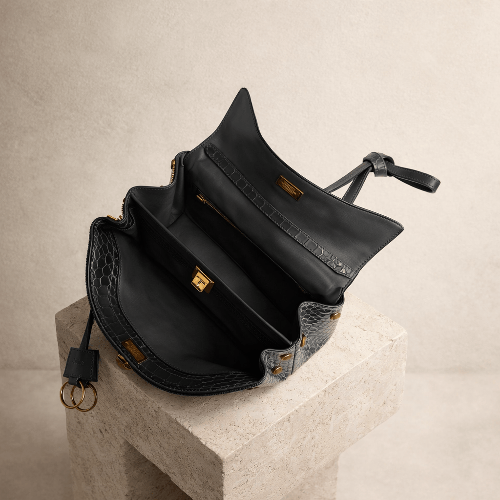 Moira Coccodrillo Bag - Large Size, Black
