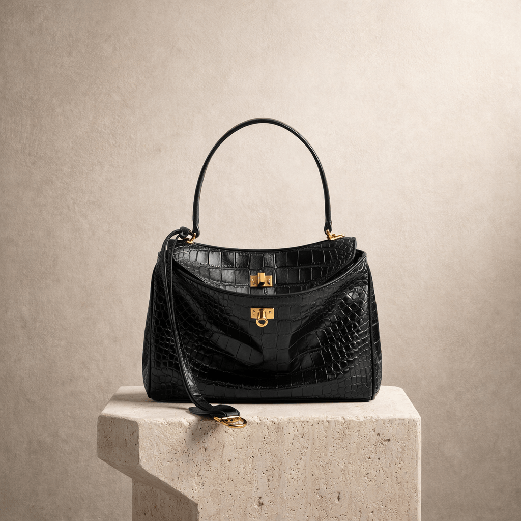 Moira Coccodrillo Bag - Large Size, Black
