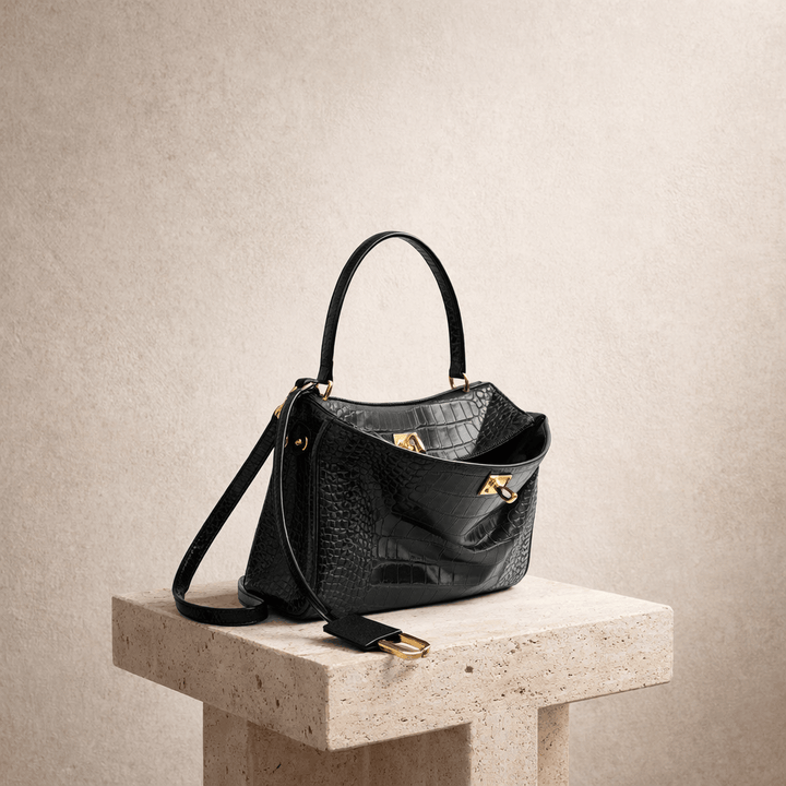 Moira Coccodrillo Bag - Large Size, Black