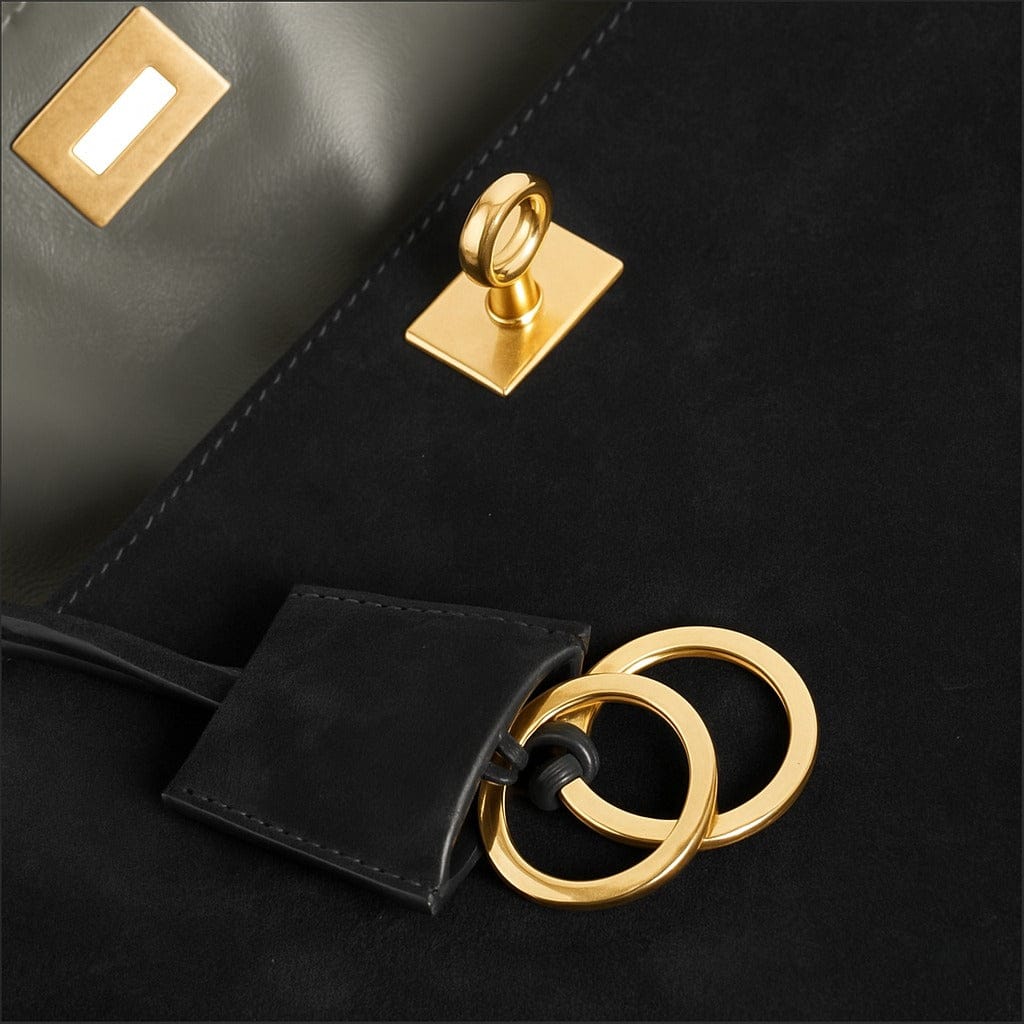 Notte | Black Suede Tote with Gold Clasp