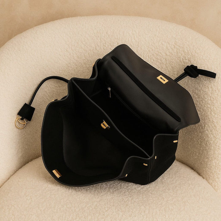 Notte | Black Suede Tote with Gold Clasp