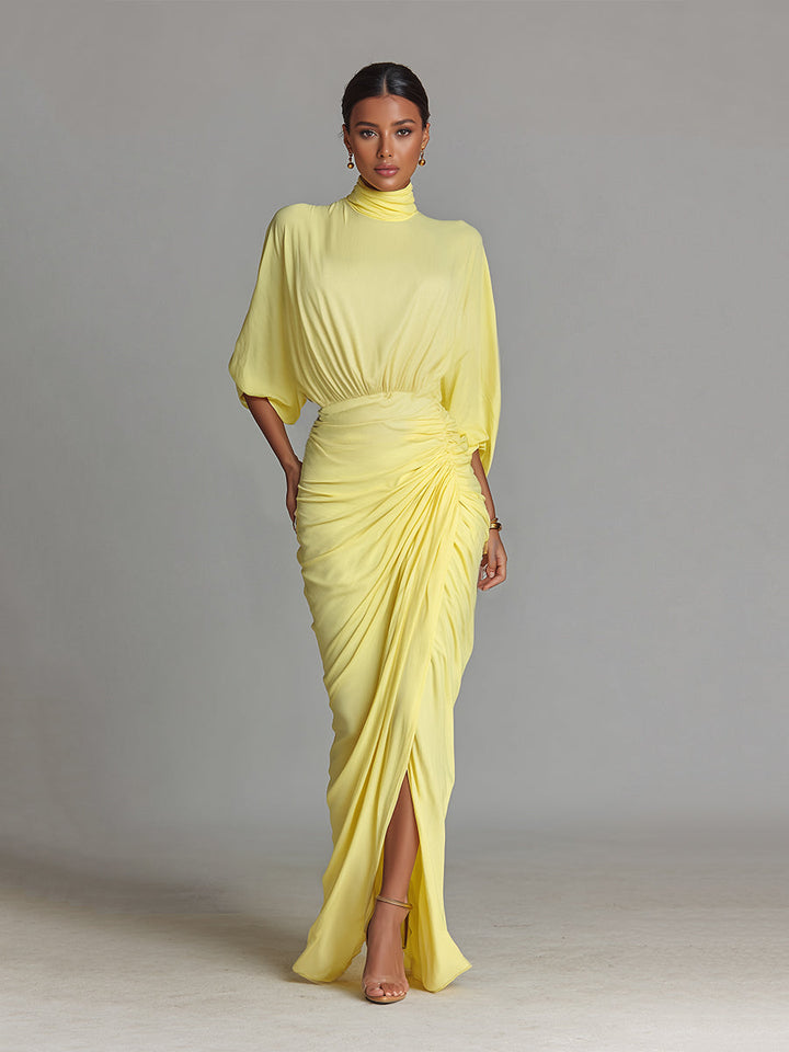 Women's Bright Yellow Drape Comfortable Blended Maxi Dress