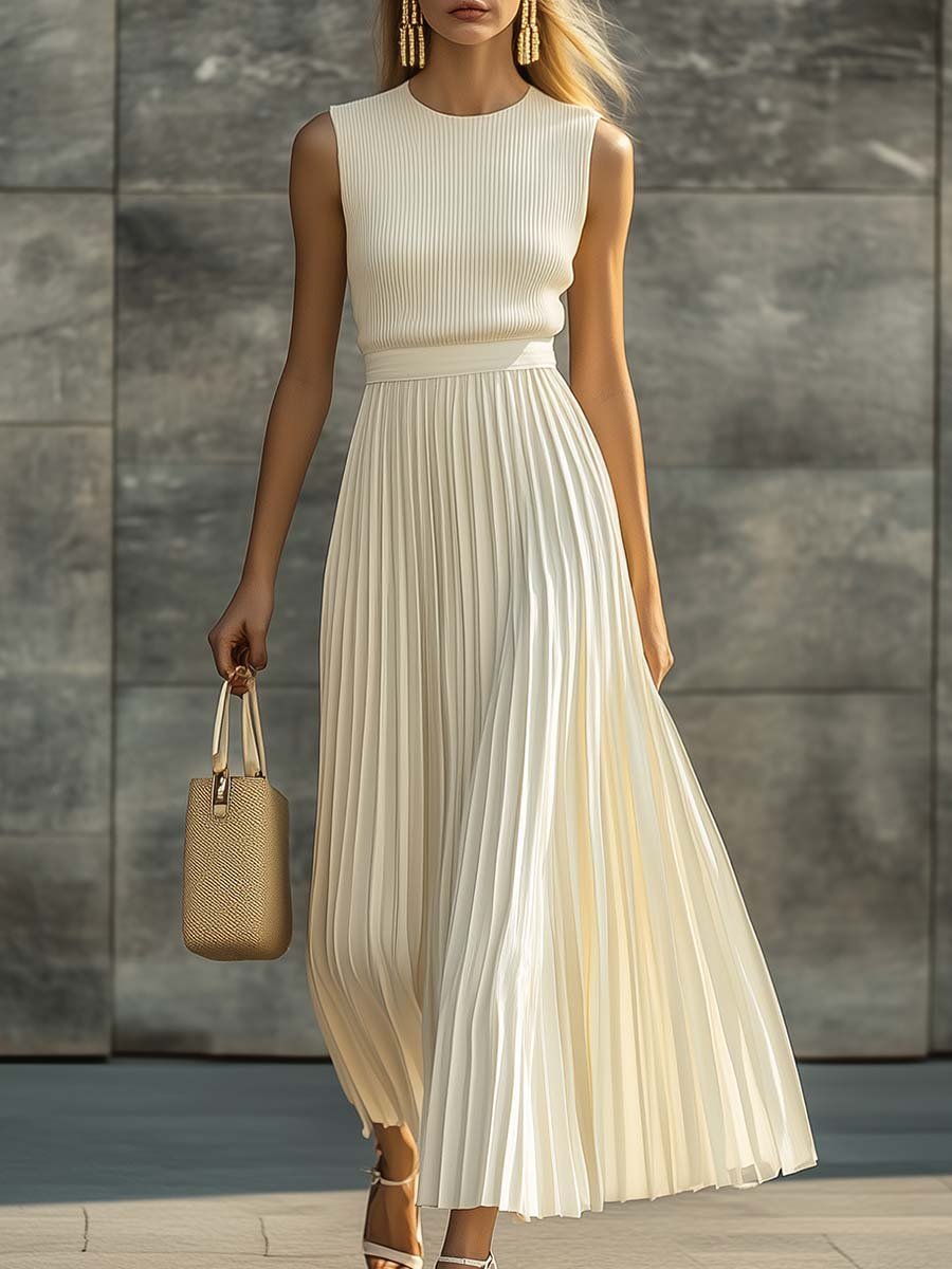 Maud | Knit Bodice Pleated Maxi Dress